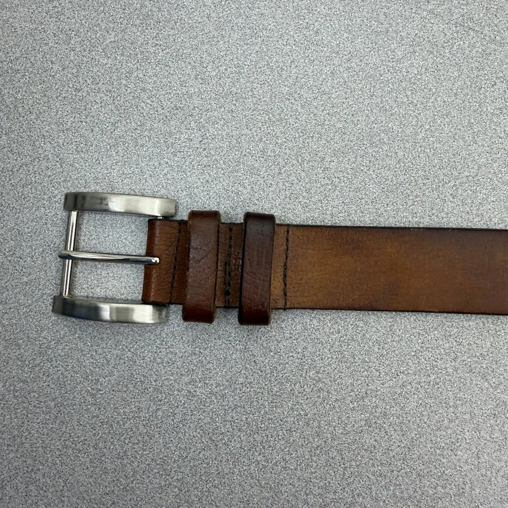 LeJon Tulliani Brown Leather Belt Mens Size 32 68401 Silver Buckle Classic USA